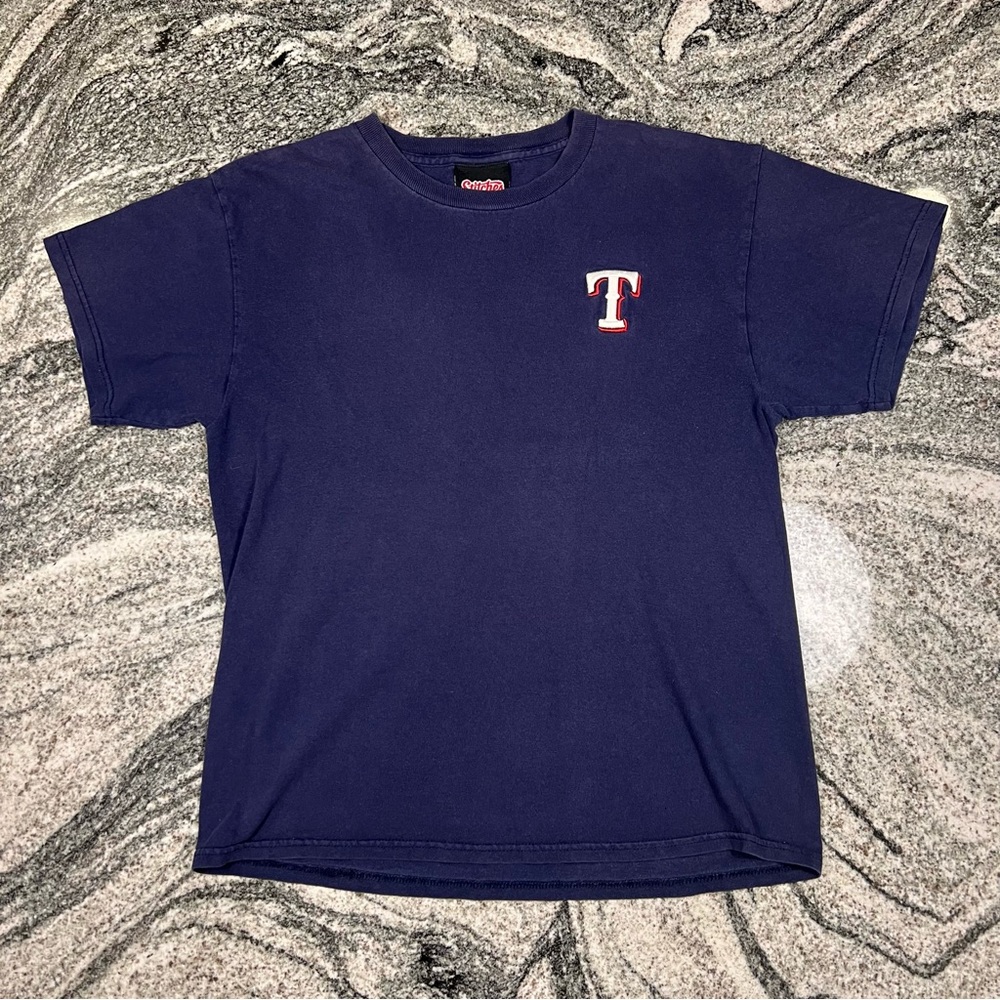 Texas Rangers T-Shirt Blue Embroidered Big T Short Sleeve Mens Medium